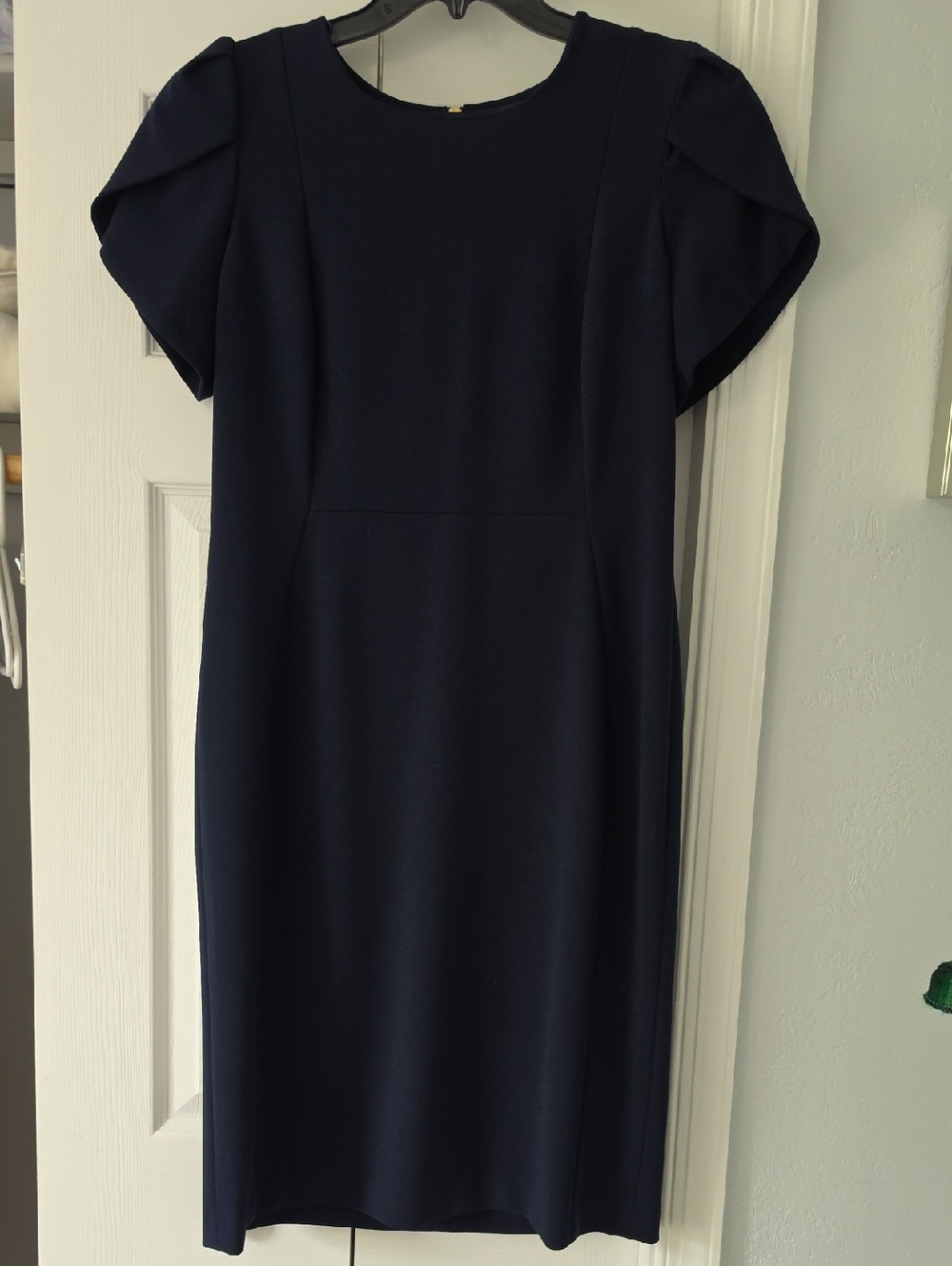 Calvin Klein Navy Midi Dress with Puff Sleeves